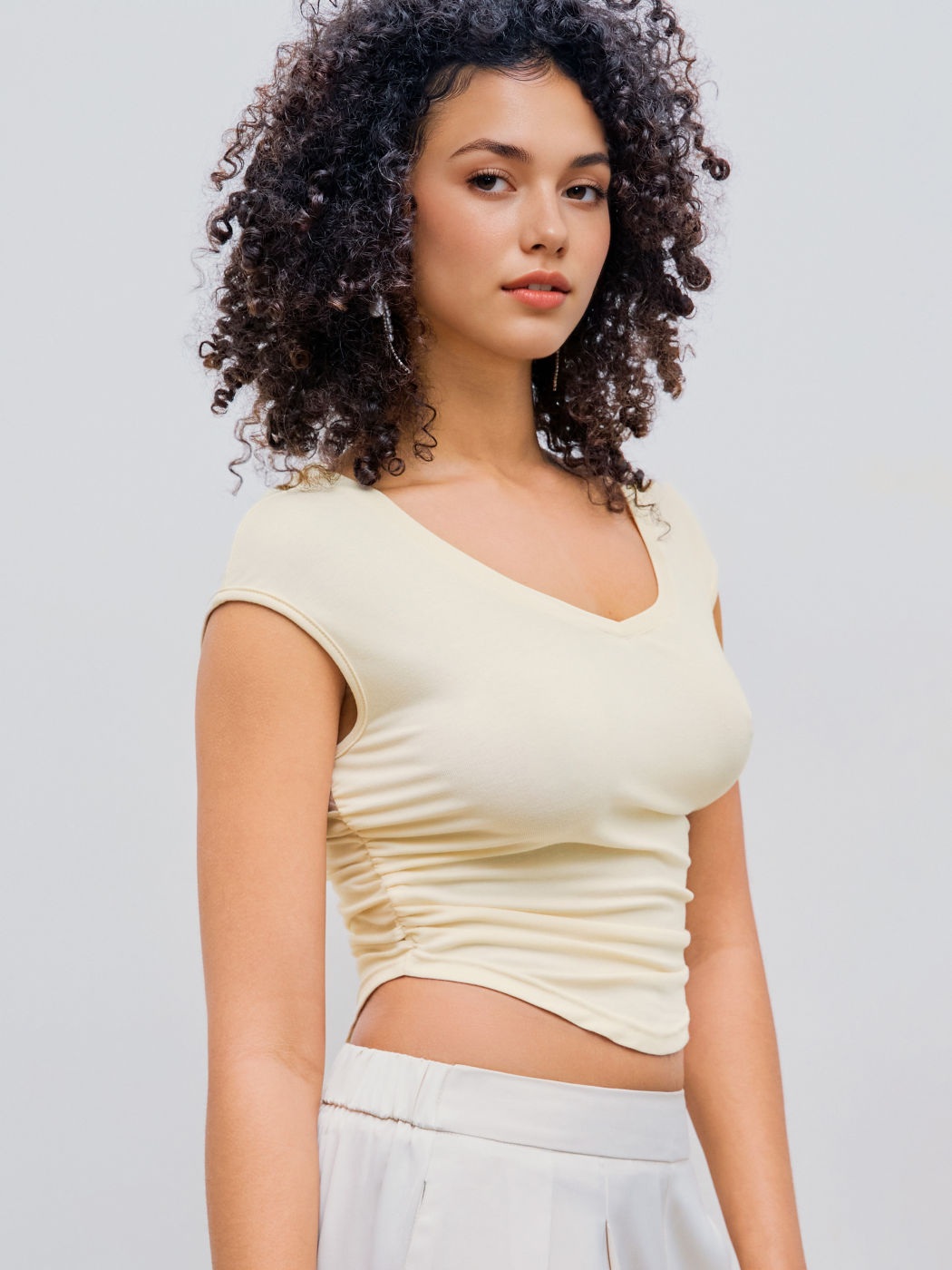 Solid Ruched Short Sleeve Top