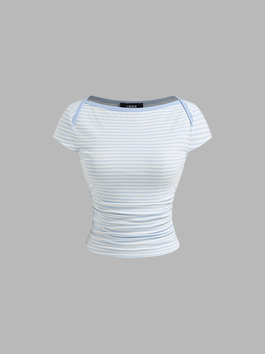 Cotton-blend Boat Neck Ruched Striped Tee