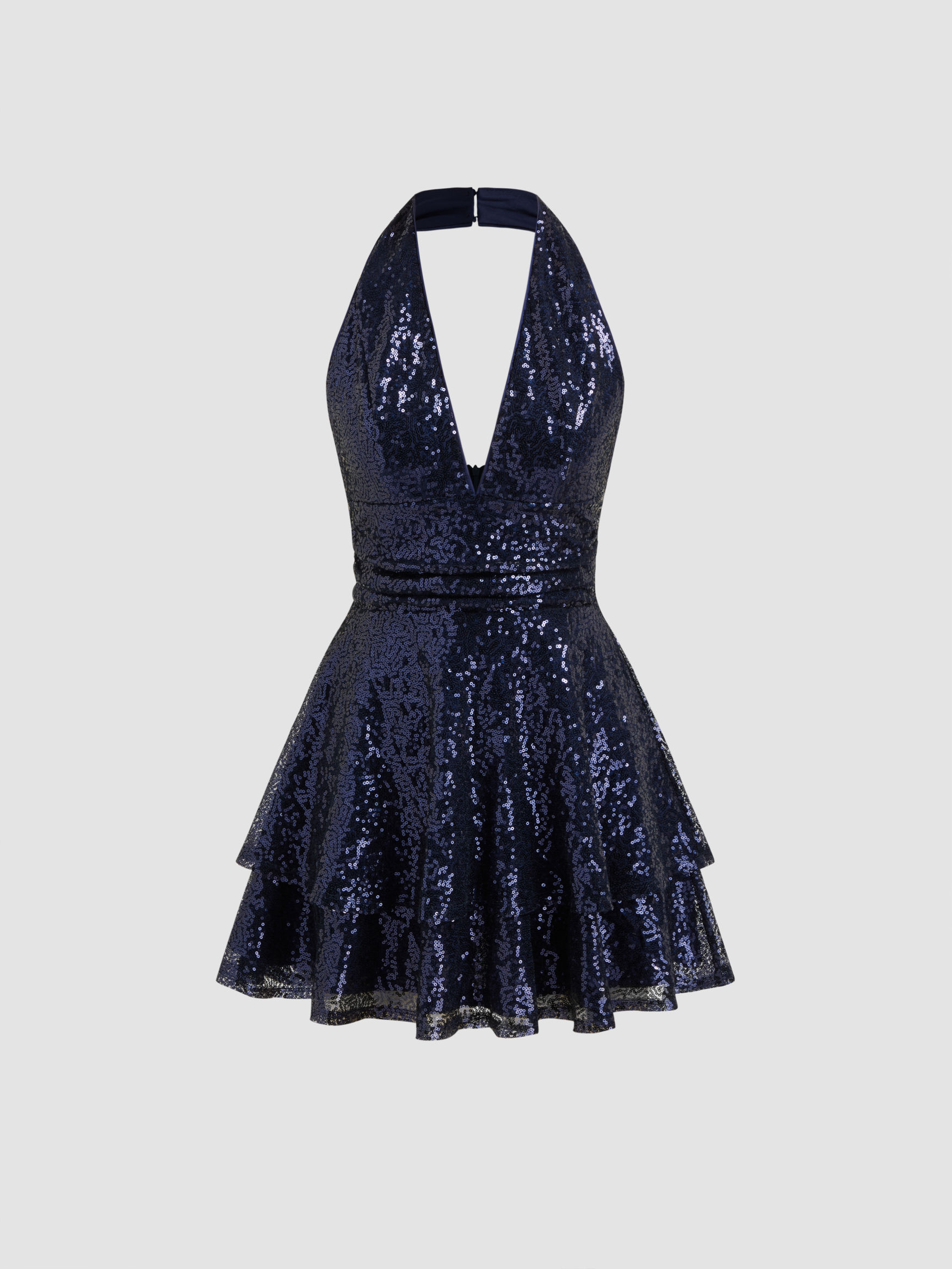 Sequins Halter V-neck Layered Mini Dress