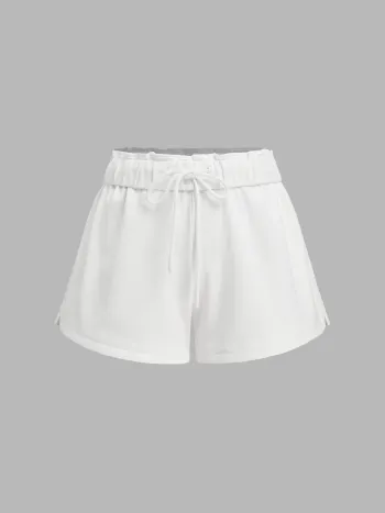 Terry Low Rise Drawstring Knotted Micro Shorts