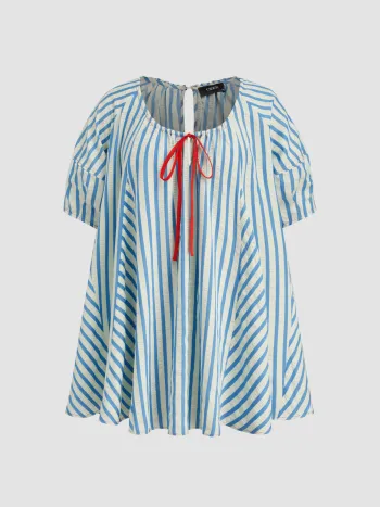 Rundhals Streifen Bowschnitt Mini Kleid Kurve & Plus