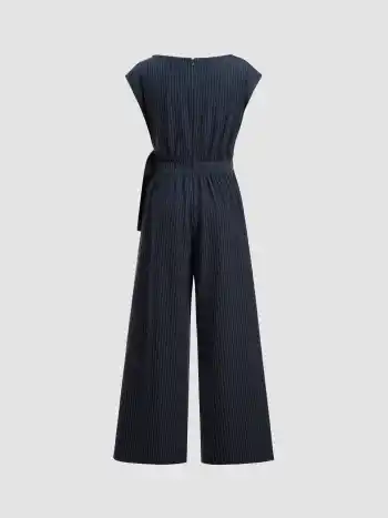 Bootsneck-Streifen-Rusche-Knoten-Overalls mit geraden Beinen
