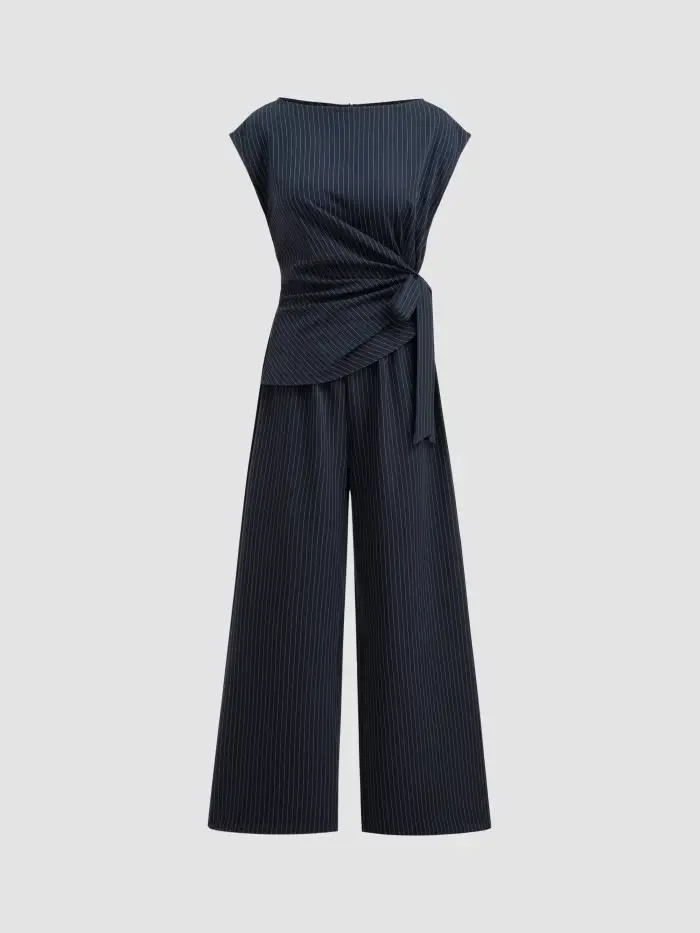 Woven Mid Rise Barrel-leg Trousers With Belt For Daily Casual Work