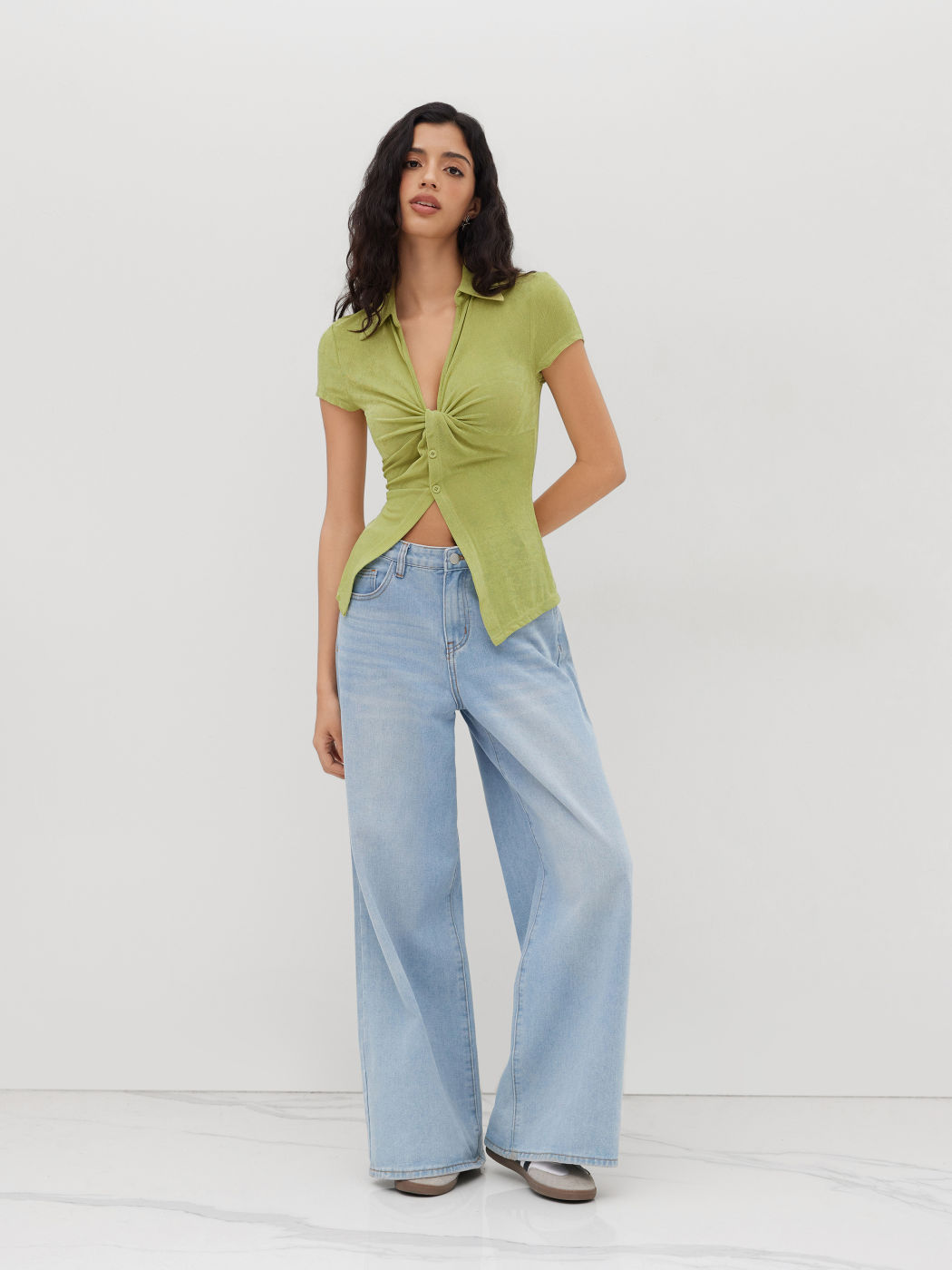 V-neck Twist Split Short Sleeve Top