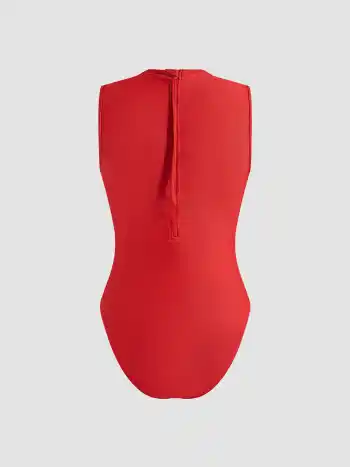 Surfs Up Shaping Stand Collar Graphic Zipper One Piece Swimsuit