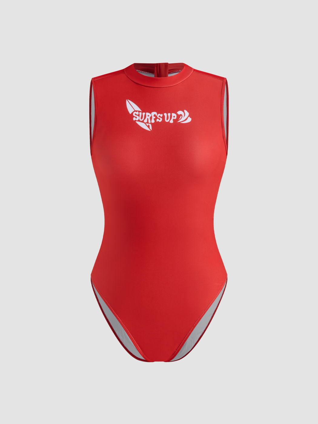 Surfs Up Shaping Stand Collar Graphic Zipper One Piece Swimsuit