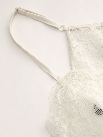 Satin V-neck Polka Dot Lace Trim Knotted Backless Mini Nightdress
