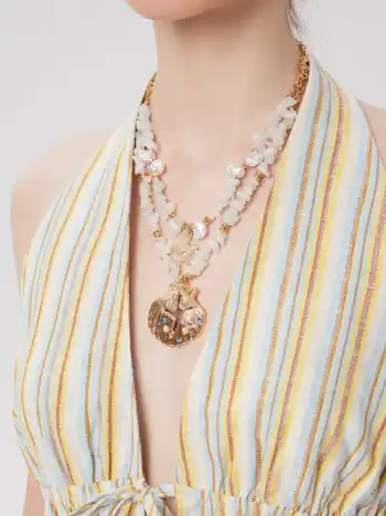 Doppelschichtiges Halsband mit Rheinsteindekor, Muschel, Seestern und Stein