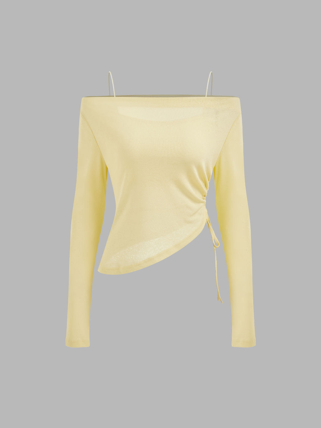 Two Pieces Off-shoulder Drawstring Asymmetrical Hem Top With Cami Top
