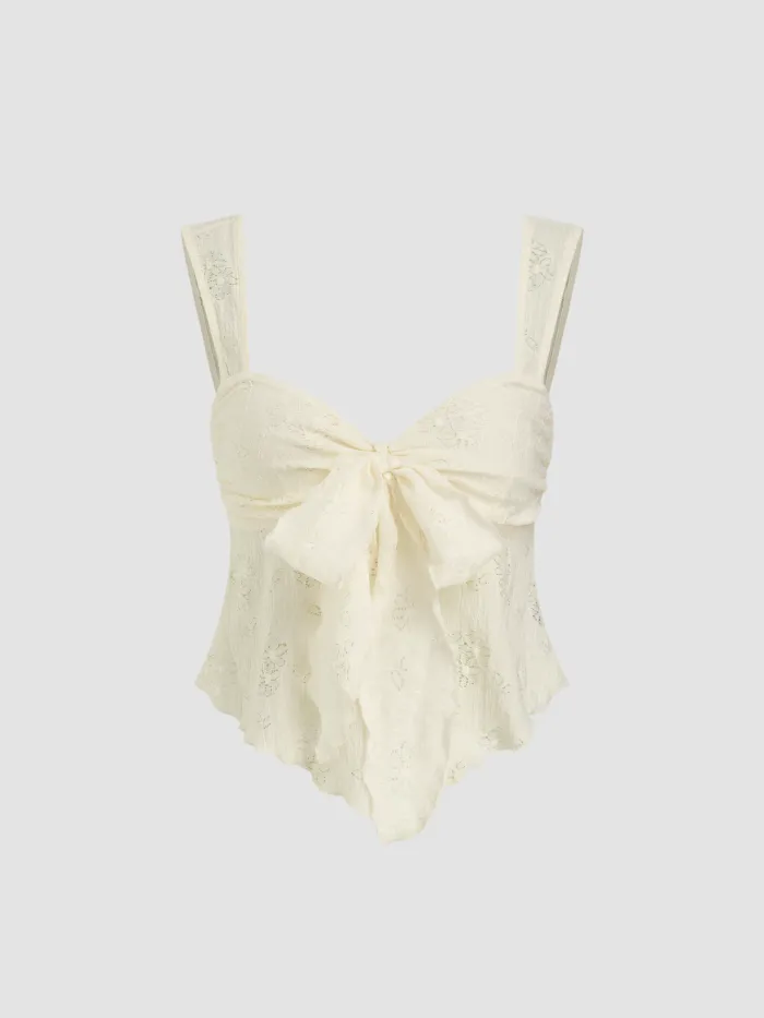Lace Ruffle Hem Knotted Top Curve & Plus