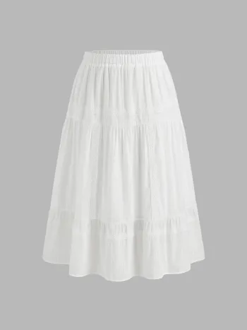 Cotton Mid Rise Embroidery Ruffle Maxi Skirt Curve & Plus