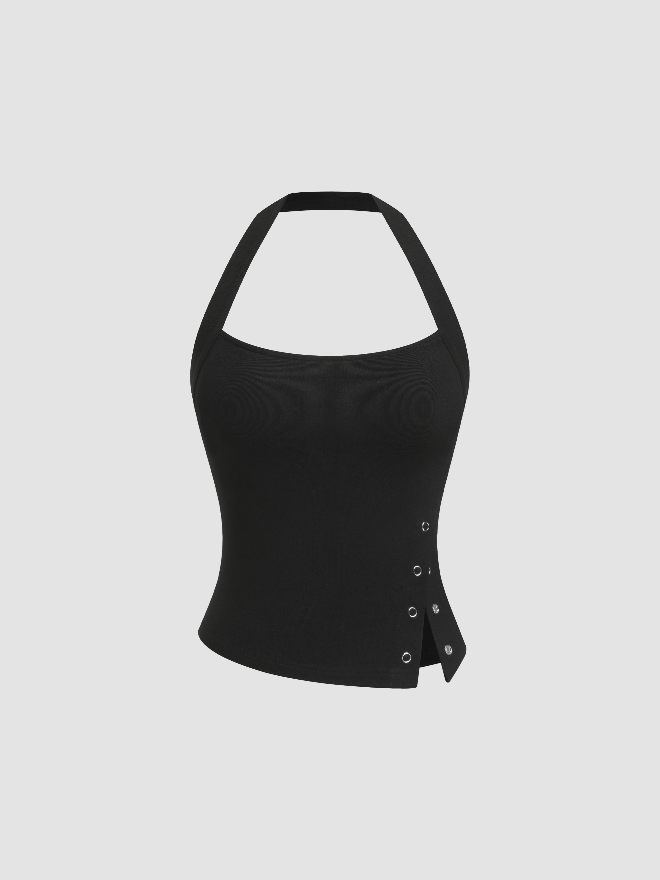 Tessuto in maglia Top Cami con Scollo Halter e Spacco For Party