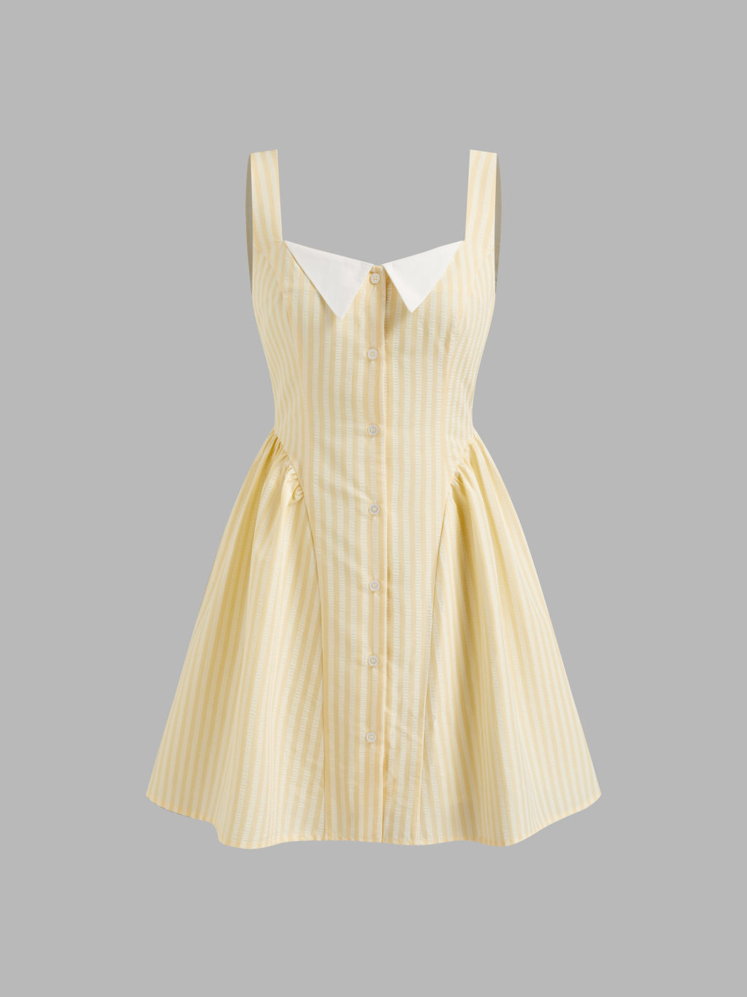Cotton-blend Square Neck Stripe Ruffle Mini Dress