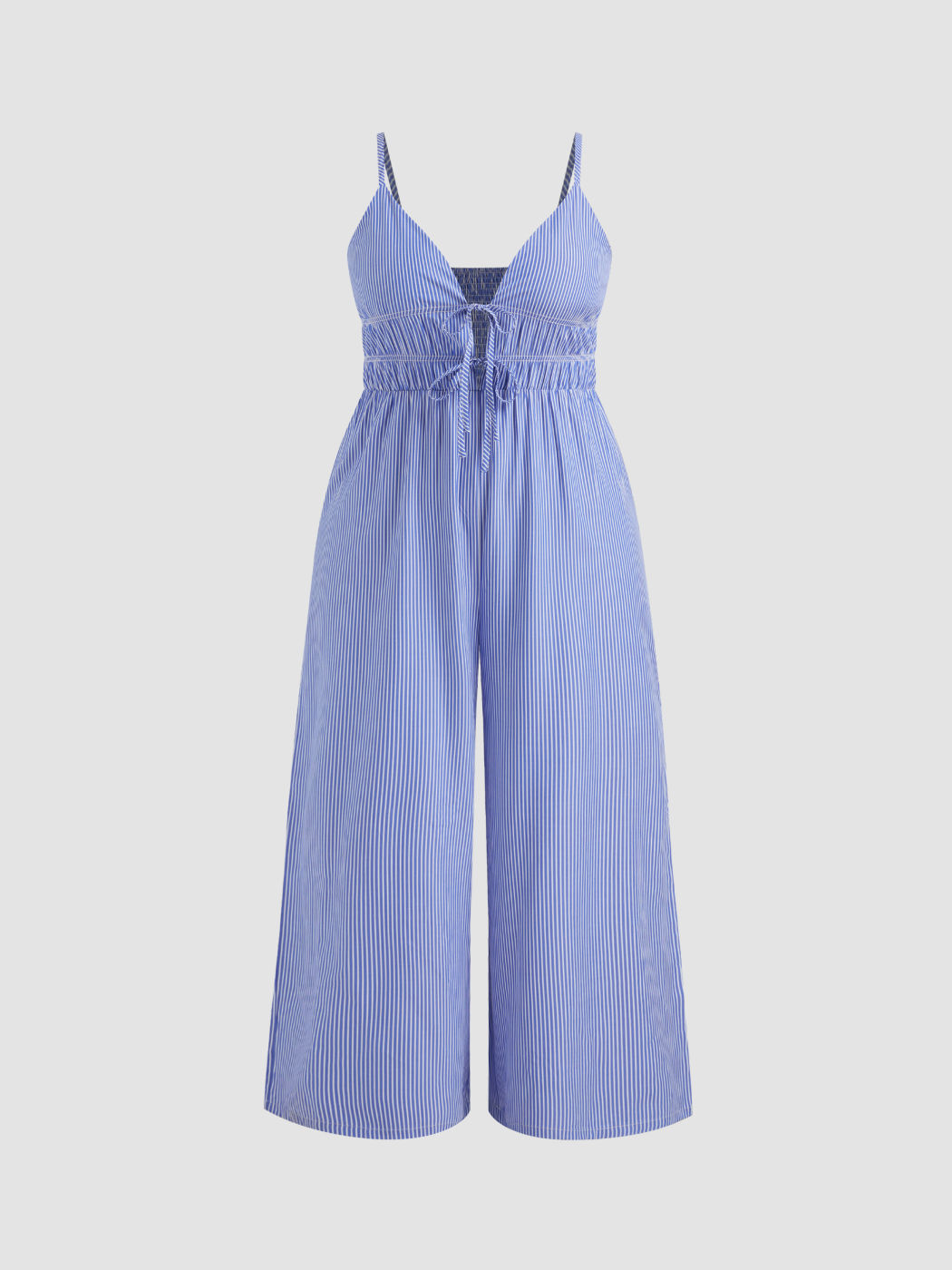 Sweetheart Stripe Knotted Shirred Jumpsuit Curve & Plus