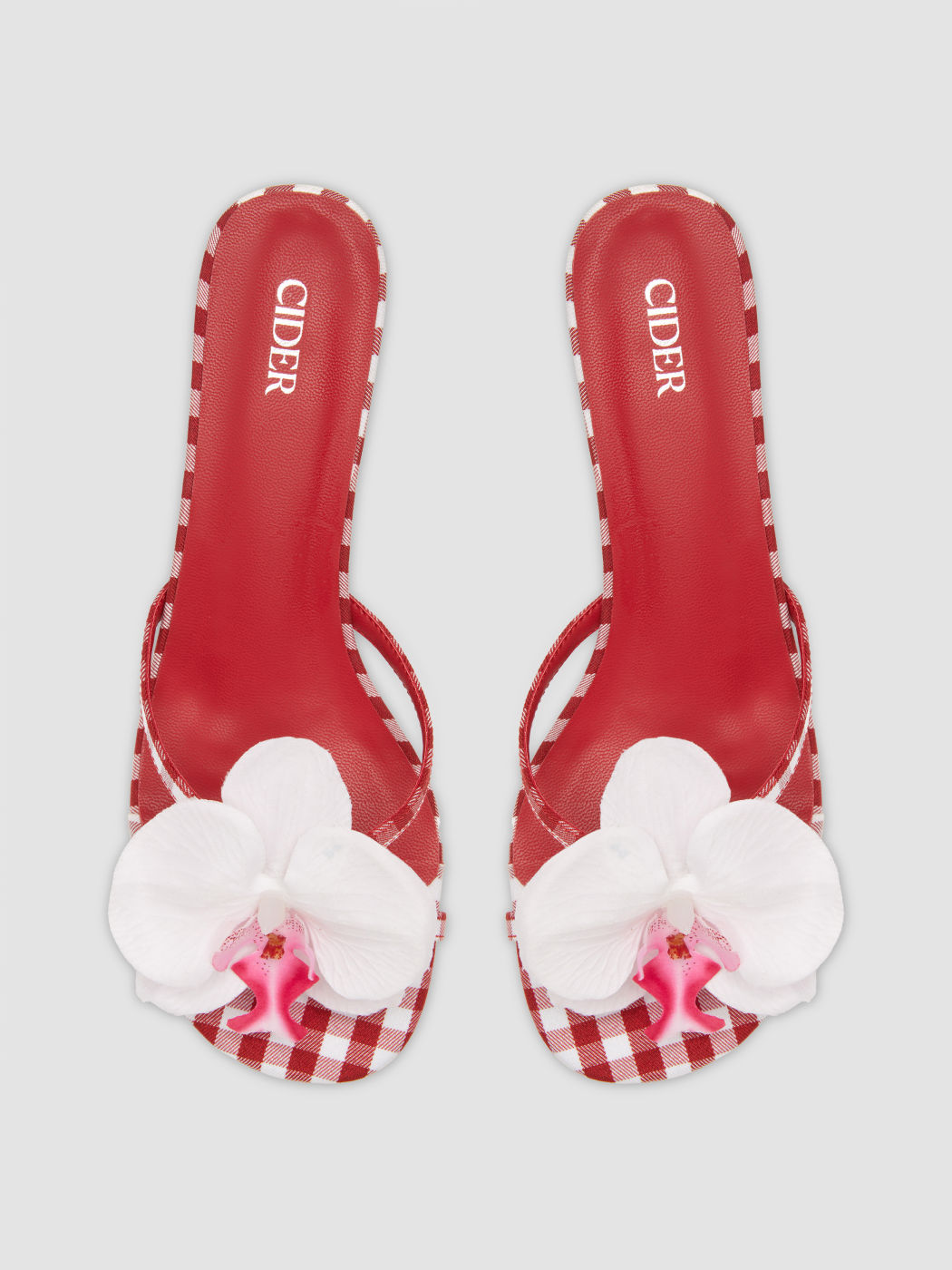 FLOWER & GINGHAM KITTEN HEEL FAUX LEATHER SANDALS