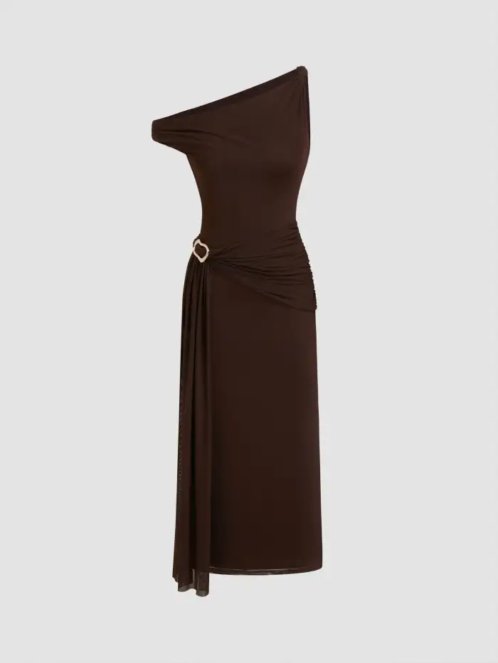 Knit Fabric Square Neck Belted Midi Dress With Belt For Daily Casual Coffee Shop