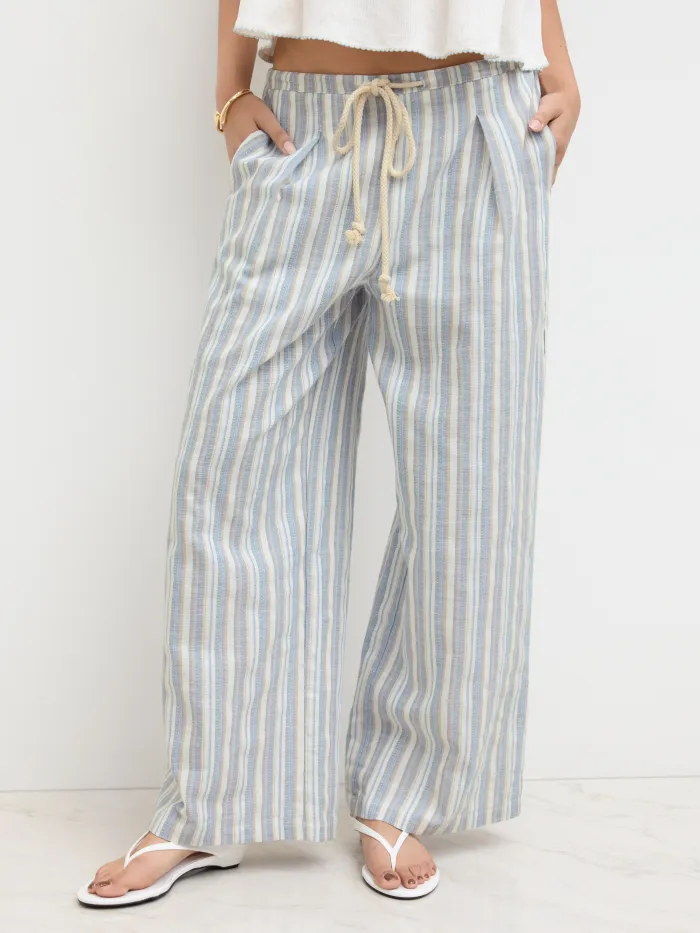 Striped Low Rise Buckle Wide Leg Trousers