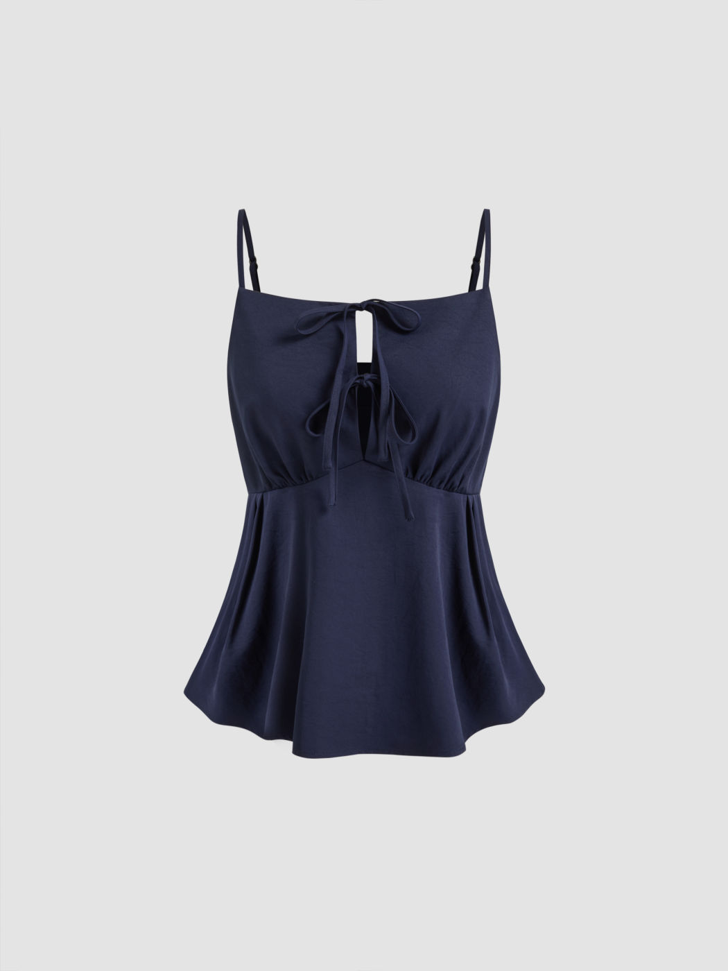 Square Neck Tie Front Knotted Pleated Cami Top