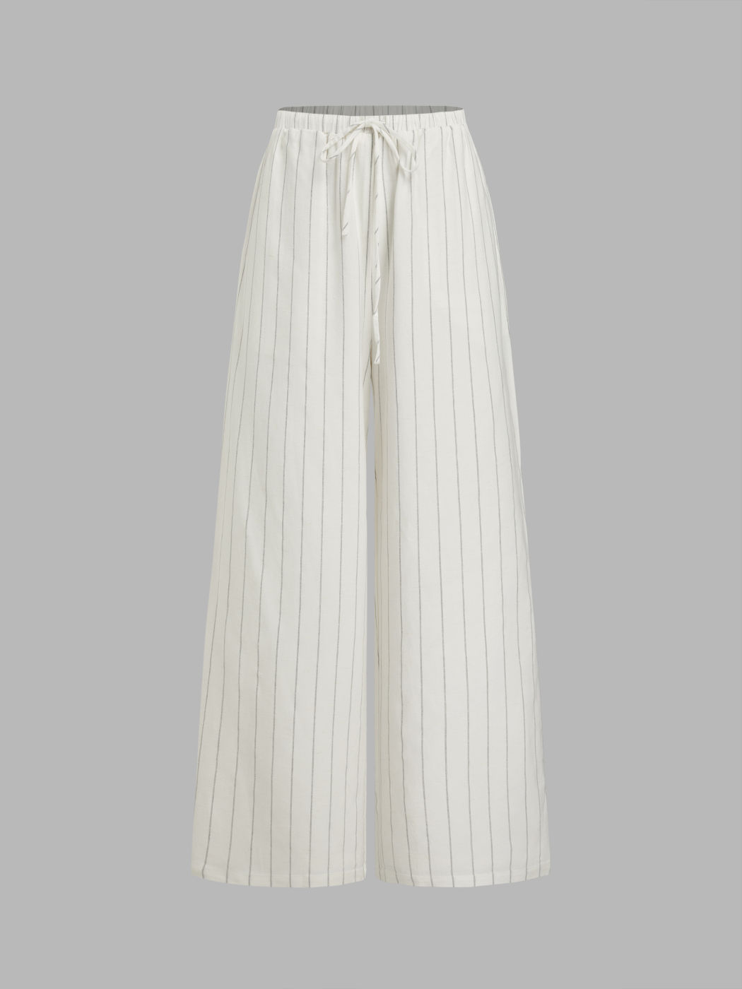 Pantaloni a gamba dritta annodati a righe in misto lino a vita media