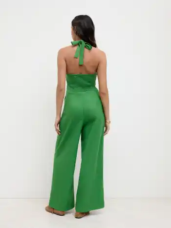 Leinenmischung Halter-Halslinie Knoten-Breitbein-Overalls