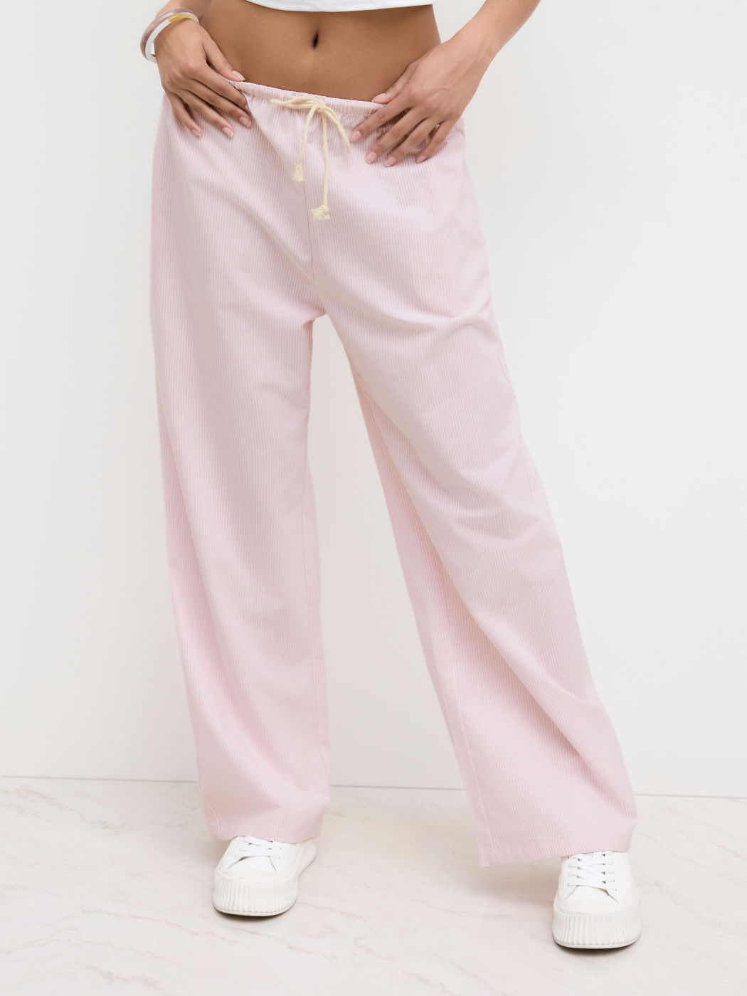 Linen Pull-On Straight-Leg Trousers 