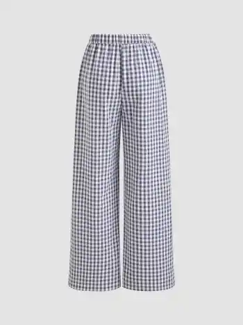 Knoten-Straight-Leg-Hosen aus Baumwollmischung mit Gingham-Muster