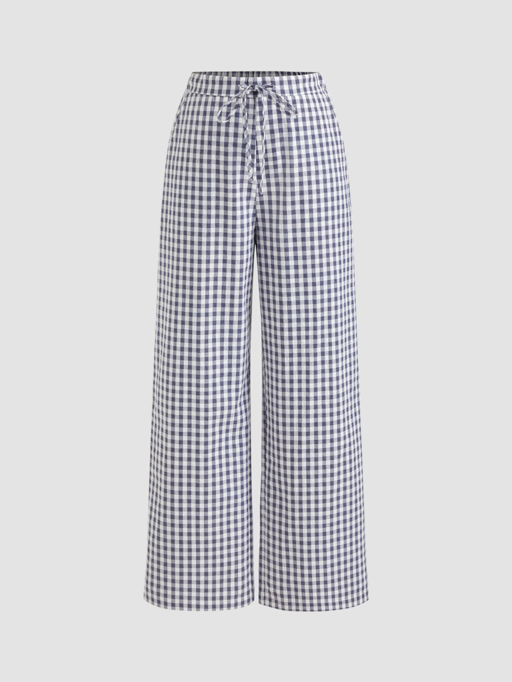 Cotton-blend Gingham Knotted Straight Leg Trousers