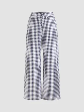 Knoten-Straight-Leg-Hosen aus Baumwollmischung mit Gingham-Muster