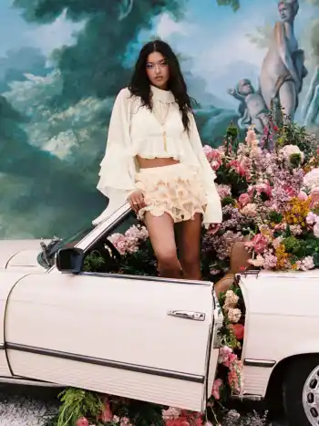 Chiffon High Neck Ruffle Dolman sleeve See-Through Crop Blouse
