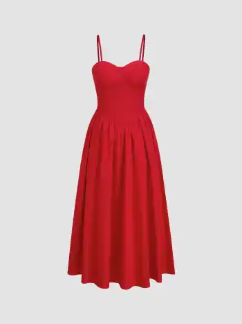 Cotton Sweetheart Neckline Shirred Ruffle Maxi Dress With Adjustable Shoulder Straps
