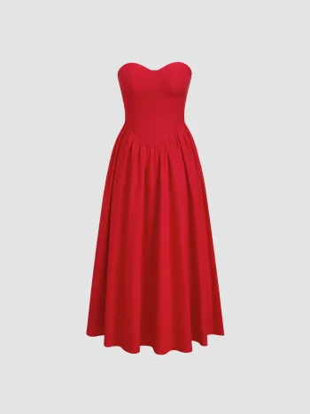 Cotton Sweetheart Neckline Shirred Ruffle Maxi Dress With Adjustable Shoulder Straps
