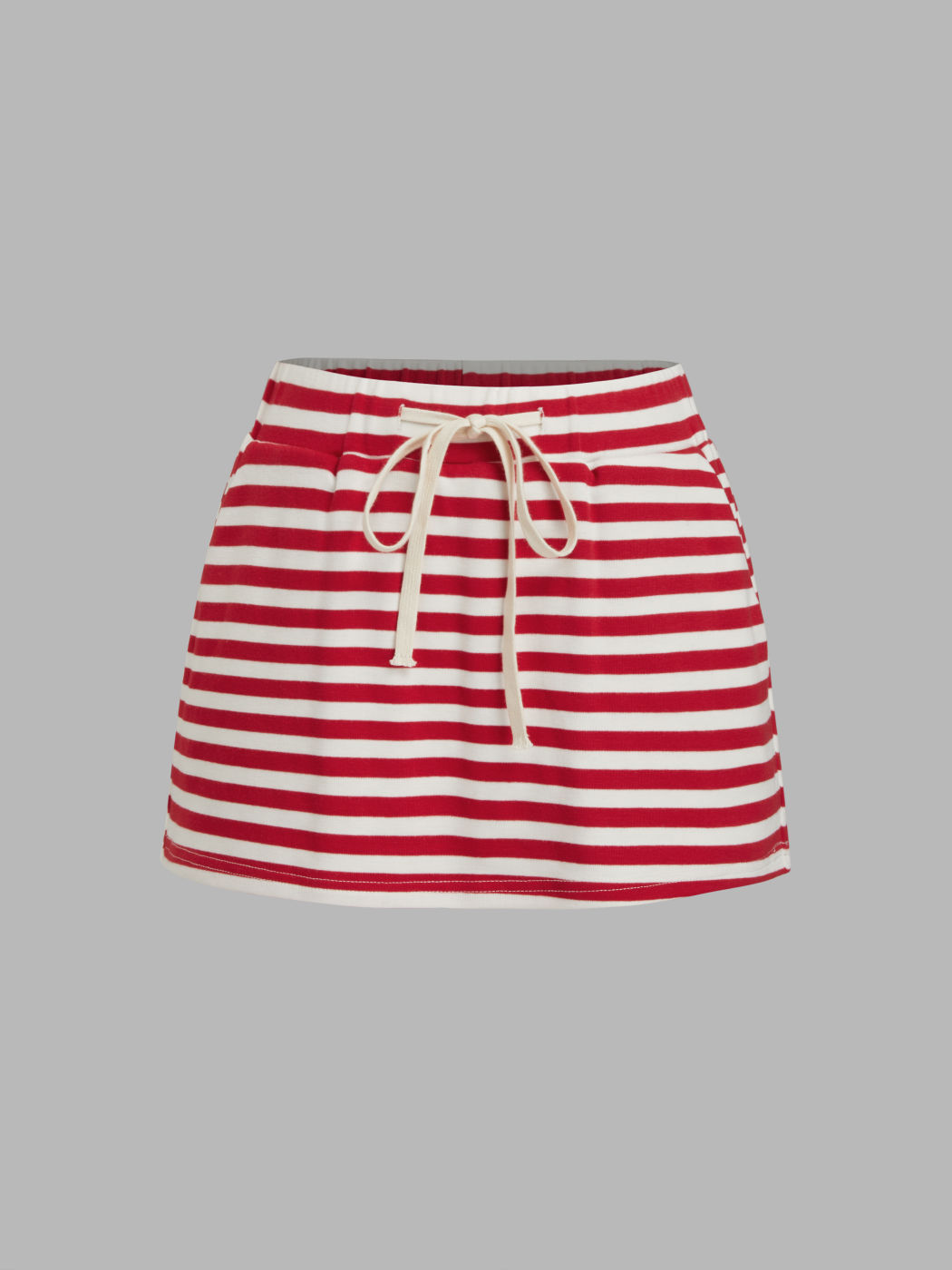 Cotton-blend Low Rise Stripe Elastic Waist Mini Skort
