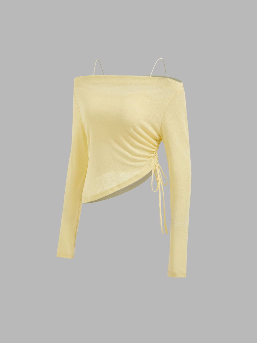 Two Pieces Off-shoulder Drawstring Asymmetrical Hem Top With Cami Top
