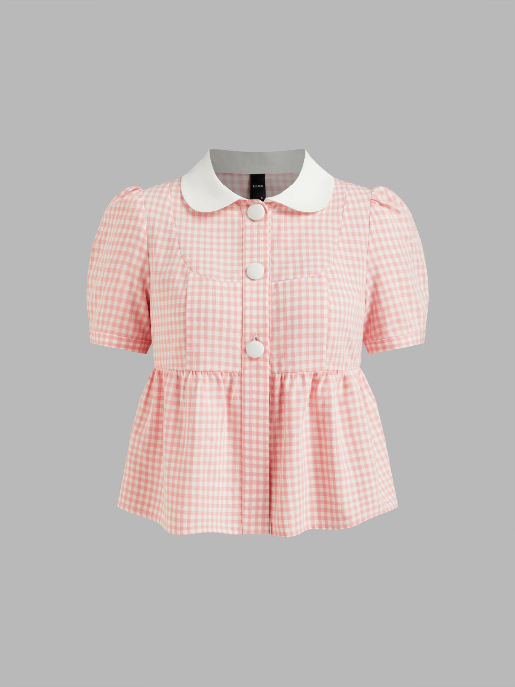 Baumwollmischung Peter-Pan-Kragen Gingham Bluse mit Rüschen und Ballonsleeves