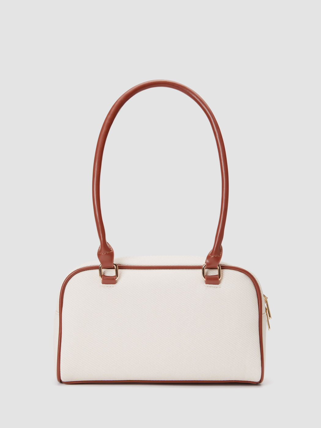 TWO-TONE FAUX CANVAS BOSTON SHOULDER BAG