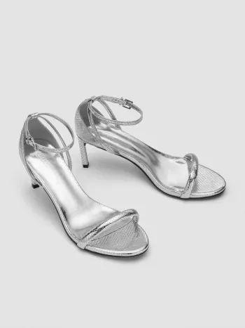 SNAKE-EFFECT DECOR ADJUSTABLE STRAP HEELED SANDALS