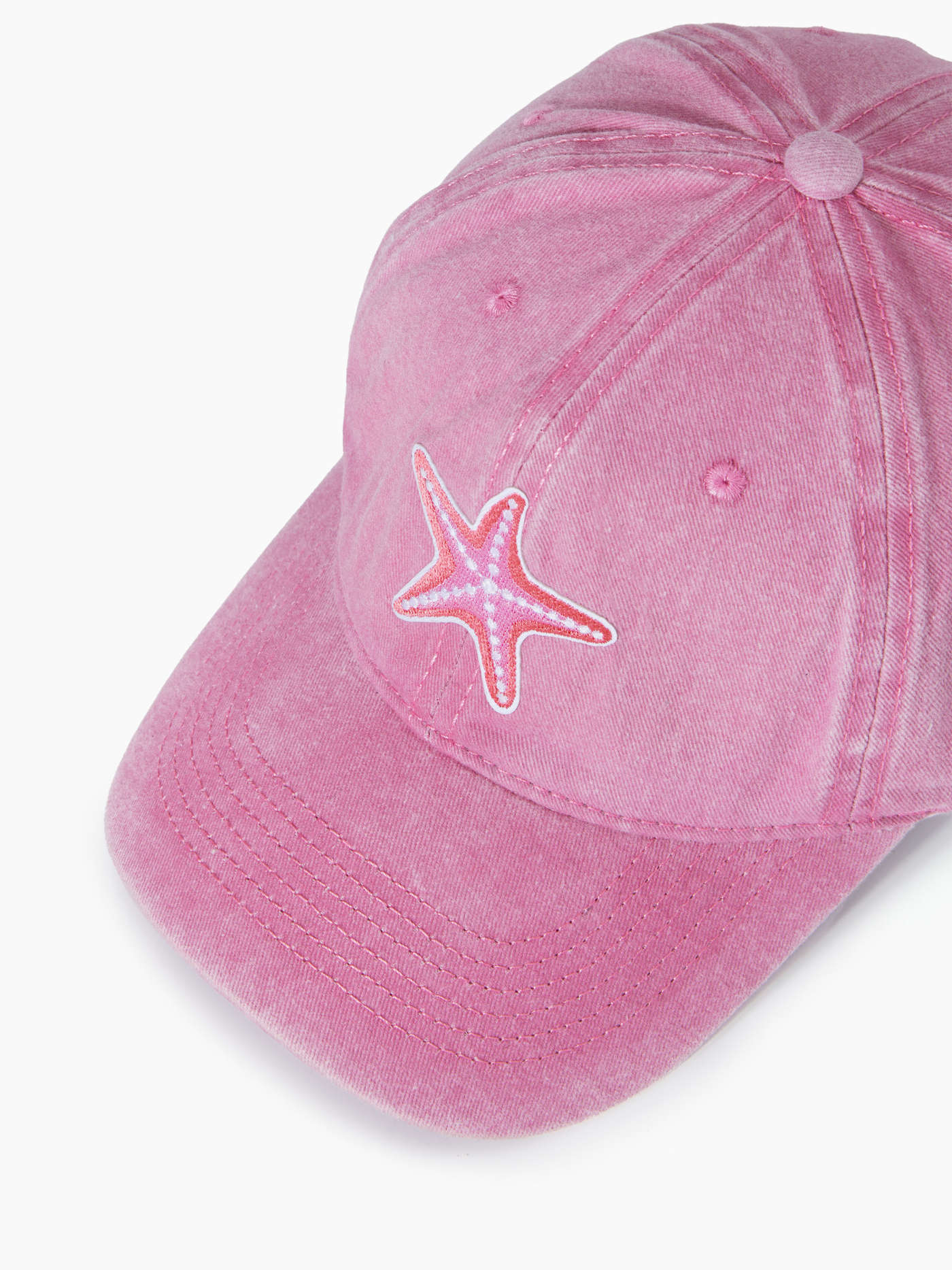 STARFISH & FISH EMBROIDERED DENIM BASEBALL CAP