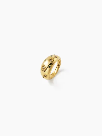 18K-GOLDPLATTIERTES STAINLESS-STEELL-RING MIT STERN- UND RHEINSTEINVERZIERUNG