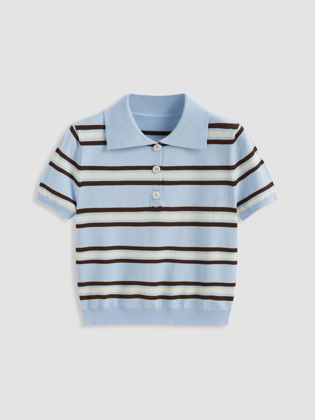 Knit Polo Collar Stripe Short Sleeve Top
