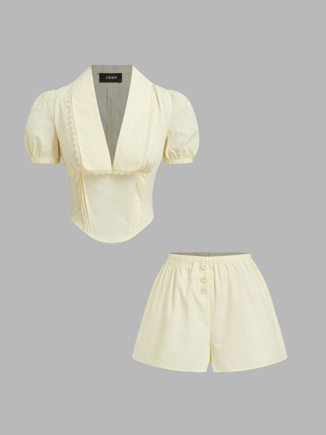 Cotton V-neck Lace Trim Top & Mid Rise Elastic Waist Shorts Set