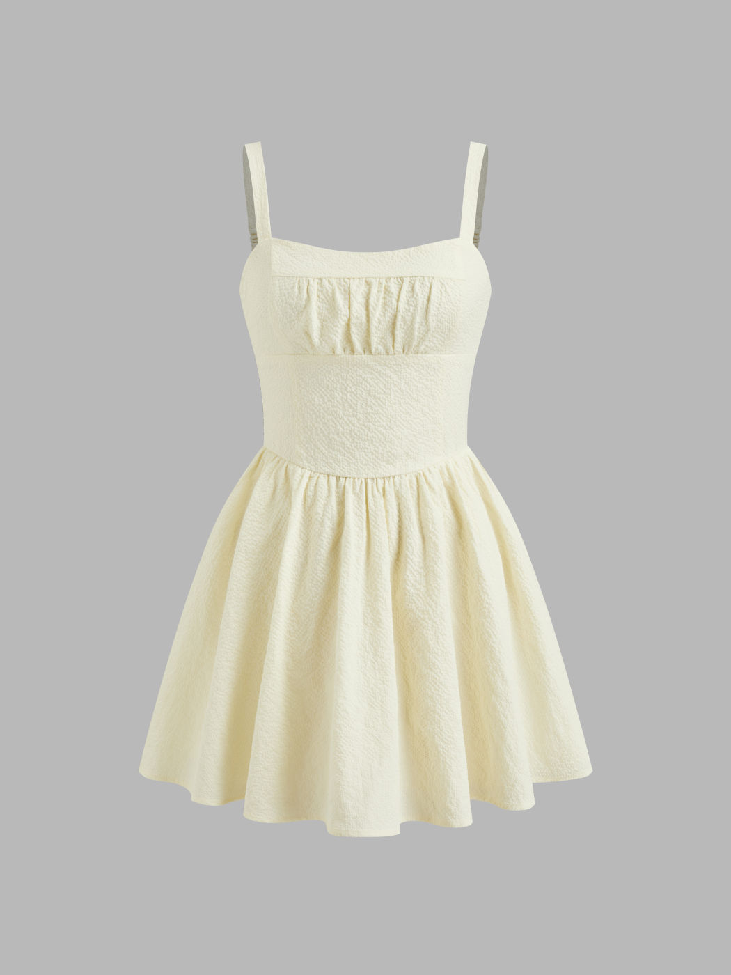 U-neckline Cut Out Ruched Texture Ruffle Cami Dress