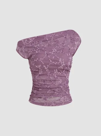 Asymmetrischer Hals Floral Ruched Oberteil & Crop Bandeau Oberteil