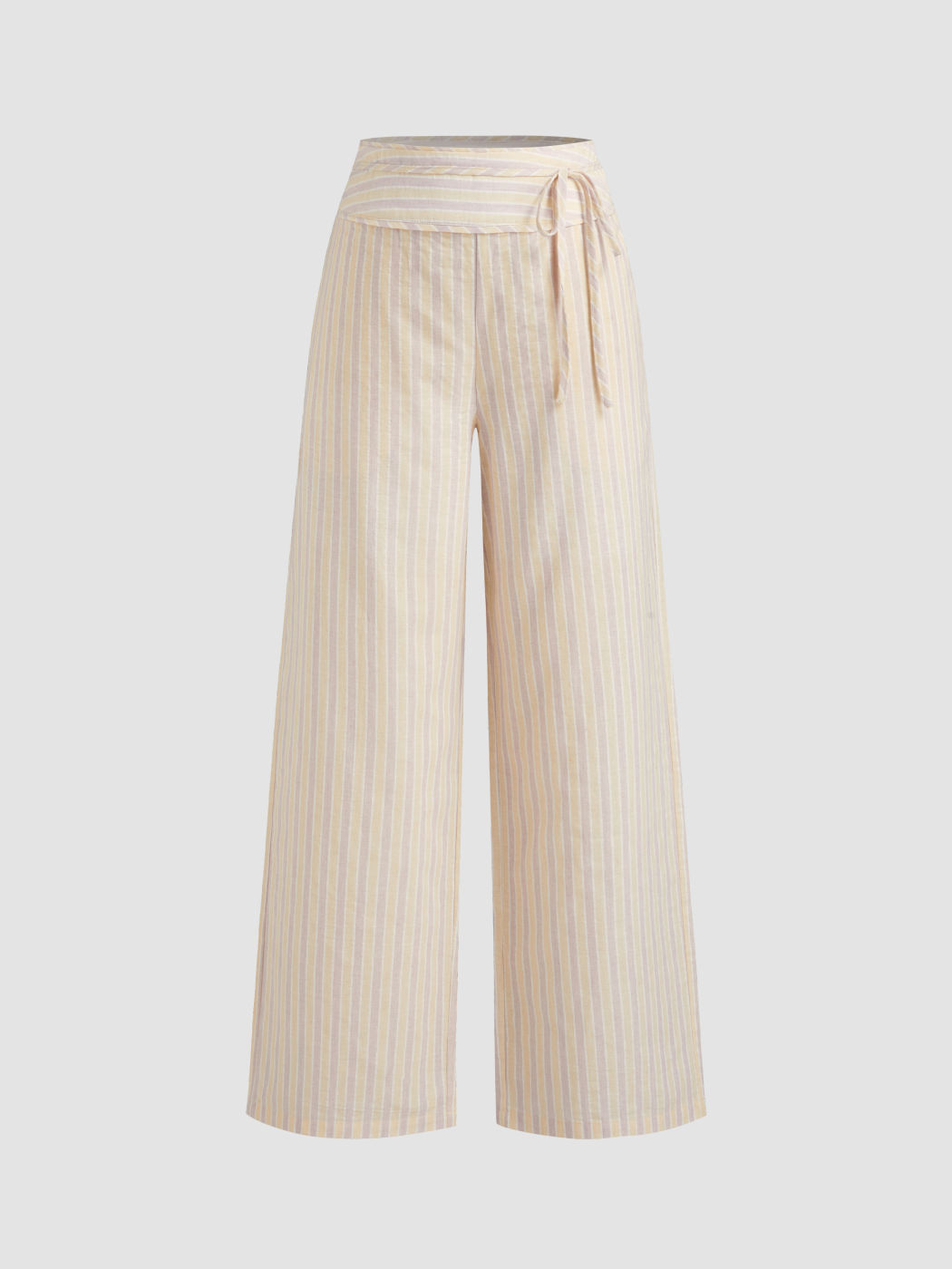 Linen-blend Mid Rise Stripe Knotted Wide Leg Trousers