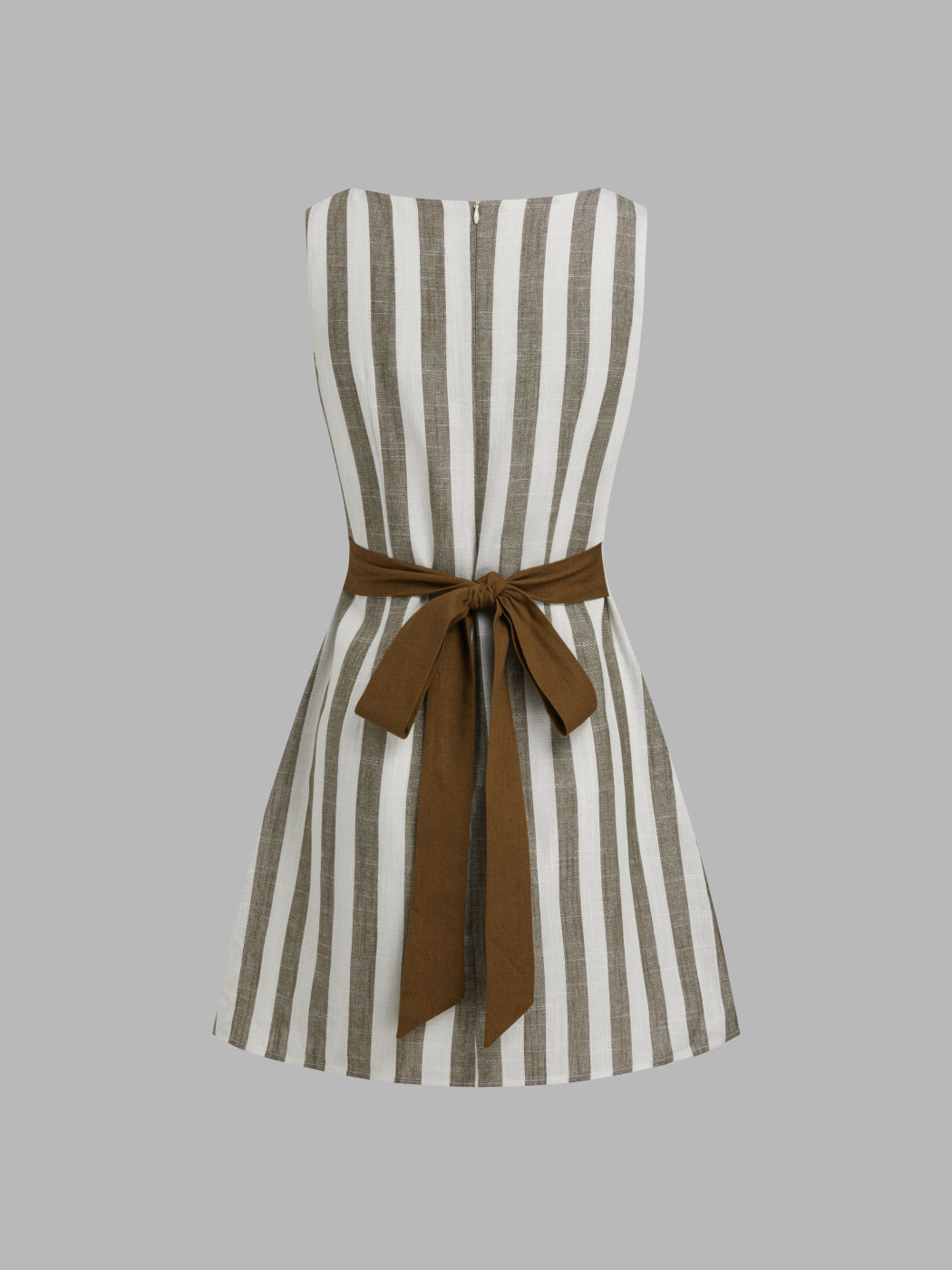 Linen-blend Two Way Boat Neck Stripe Knotted Mini Dress