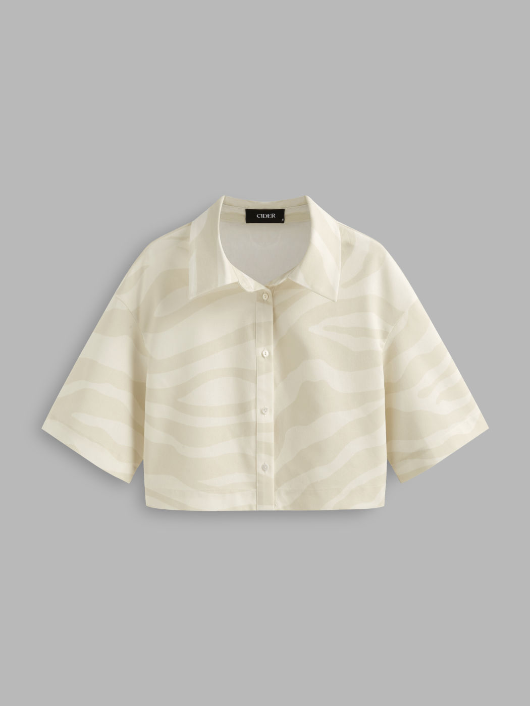 Linen-blend Polo Neck Zebra Stripe Oversized Shirt