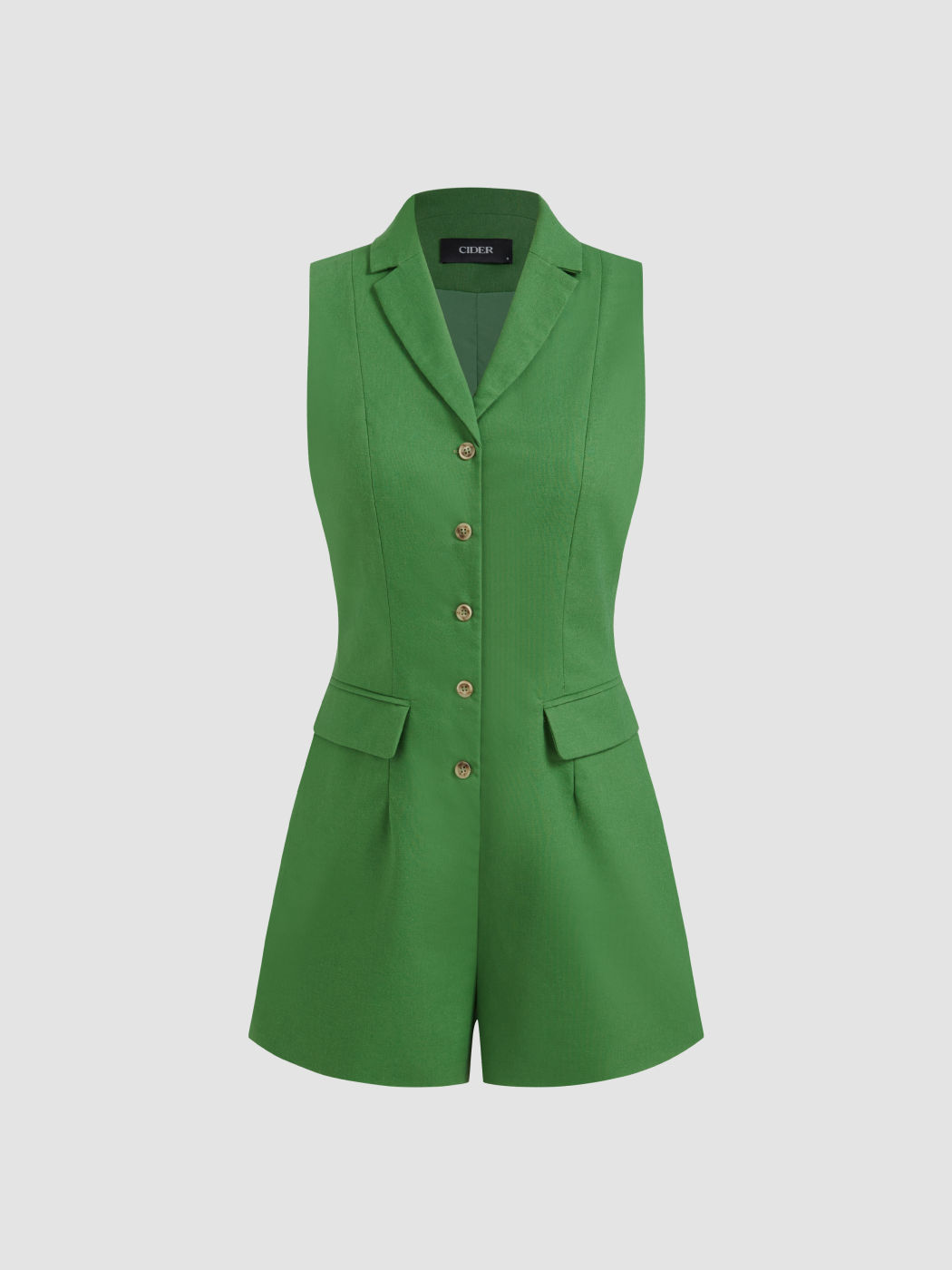 Linen-blend V-neck Buckle Micro Romper