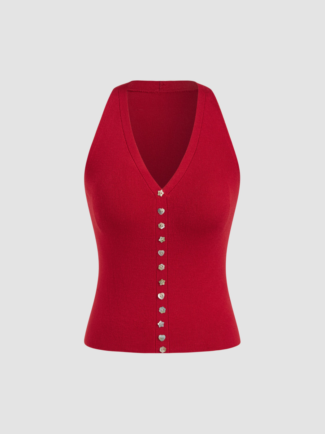 Knit V-neck Heart & Star Button Decor Vest