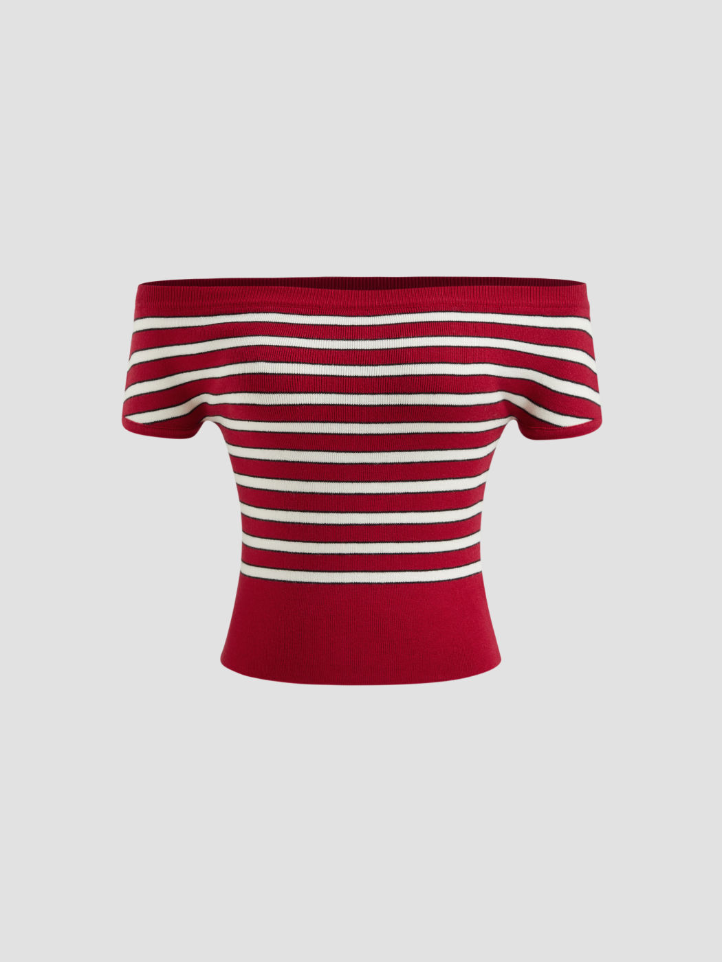 Two Way Knit Off-shoulder Stripe Short Sleeve Top