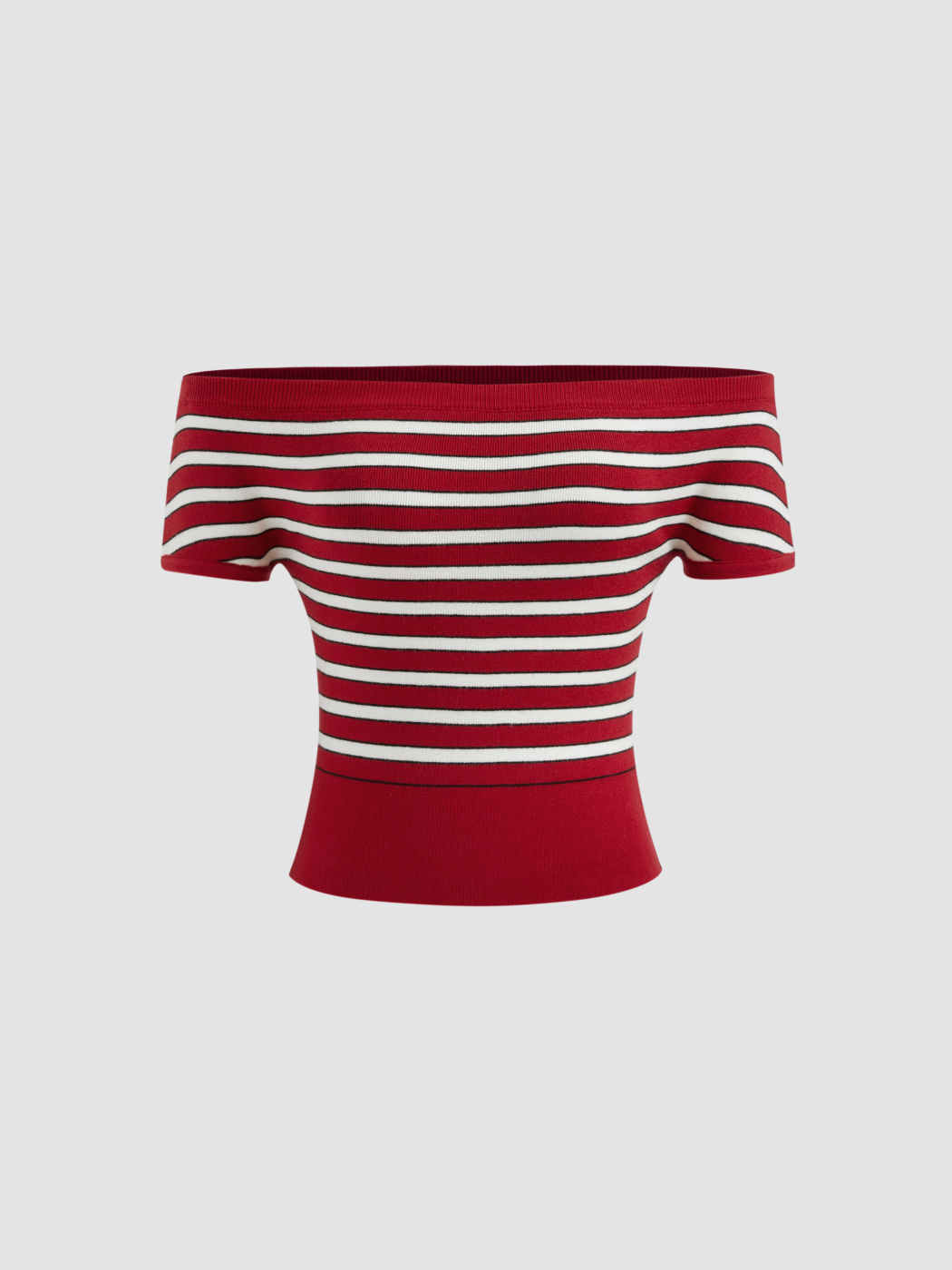 Two Way Knit Off-shoulder Stripe Short Sleeve Top