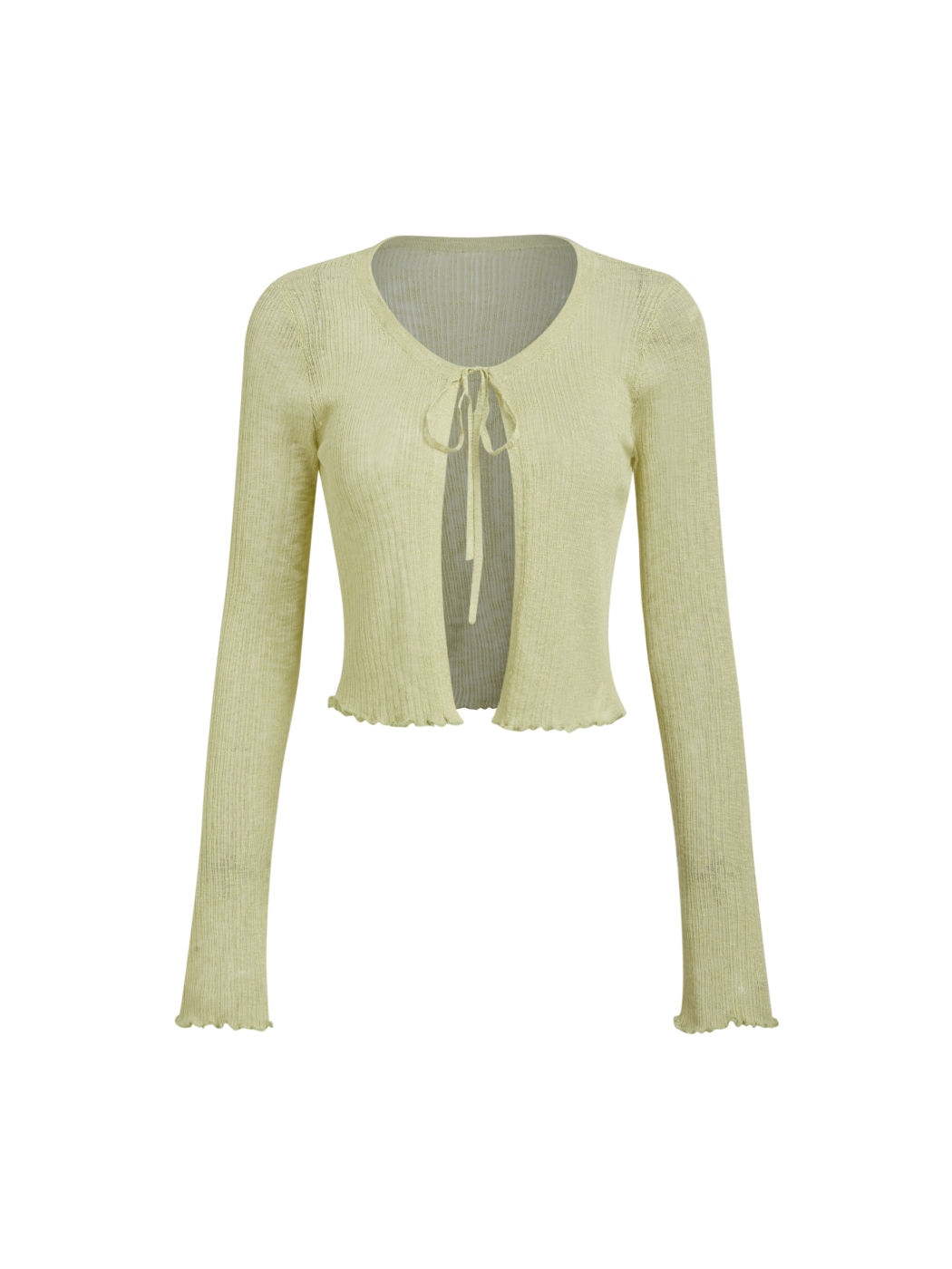 knit Lettuce Trim Tie Front Cardigan